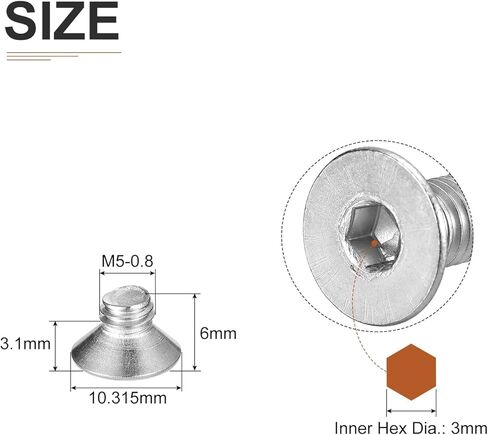 M3-0.5 x 10mm Flat Head Socket Cap Screws, 40 Pack 304 Stainless Steel Hex Socket Flat Head Screws, Full Thread, Countersunk Bolts in Kuwait