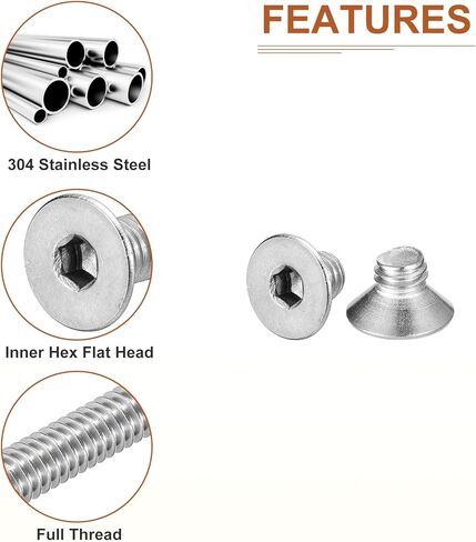 M3-0.5 x 10mm Flat Head Socket Cap Screws, 40 Pack 304 Stainless Steel Hex Socket Flat Head Screws, Full Thread, Countersunk Bolts in Kuwait