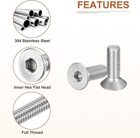 M3-0.5 x 10mm Flat Head Socket Cap Screws, 40 Pack 304 Stainless Steel Hex Socket Flat Head Screws, Full Thread, Countersunk Bolts in Kuwait