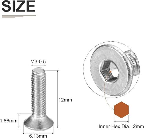 M3-0.5 x 10mm Flat Head Socket Cap Screws, 40 Pack 304 Stainless Steel Hex Socket Flat Head Screws, Full Thread, Countersunk Bolts in Kuwait