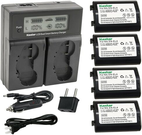 Kastar EN-EL4a AC LCD Dual Fast Charger Compatible with Nikon EN-EL4, EN-EL4a, EN-EL4e Battery, Nikon MH-21, MH-22 Charger, Nikon Grip MB-D10 D300 D300S D700 MB-40 (W/BL-3 Chamber) in Saudi Arabia
