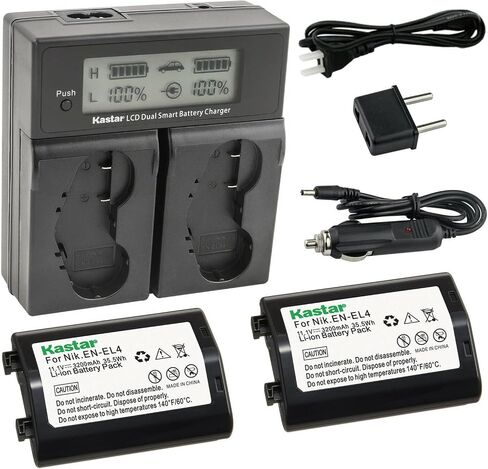 Kastar EN-EL4a AC LCD Dual Fast Charger Compatible with Nikon EN-EL4, EN-EL4a, EN-EL4e Battery, Nikon MH-21, MH-22 Charger, Nikon Grip MB-D10 D300 D300S D700 MB-40 (W/BL-3 Chamber) in Saudi Arabia