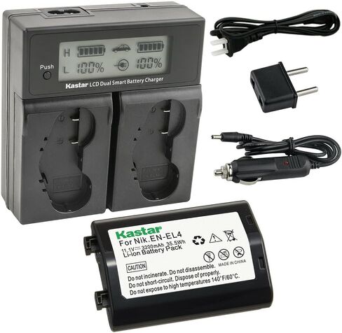 Kastar EN-EL4a AC LCD Dual Fast Charger Compatible with Nikon EN-EL4, EN-EL4a, EN-EL4e Battery, Nikon MH-21, MH-22 Charger, Nikon Grip MB-D10 D300 D300S D700 MB-40 (W/BL-3 Chamber) in Saudi Arabia