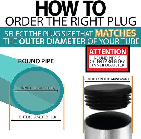 OGC (10 عبوات) - 1 بوصة OD مستديرة سوداء للمقابس البلاستيكية بواسطة غطاء غطاء أنبوبي متين للكرسي الانزلاقي، قابس نهائي in Kuwait