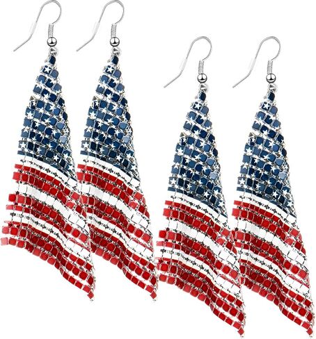 2 Pairs 4th of July American Flag Earrings Stars and Stripes Earrings USA Lightweight Dangle Red White Blue American Flag Earrings Patriotic Earrings for Women 4th of July Independence Day Daily Wear in Saudi Arabia