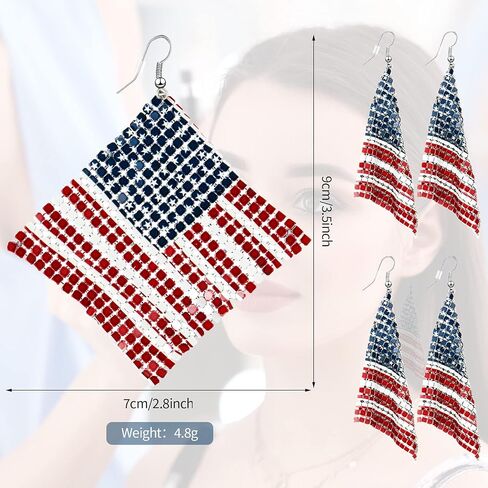 2 Pairs 4th of July American Flag Earrings Stars and Stripes Earrings USA Lightweight Dangle Red White Blue American Flag Earrings Patriotic Earrings for Women 4th of July Independence Day Daily Wear in Saudi Arabia