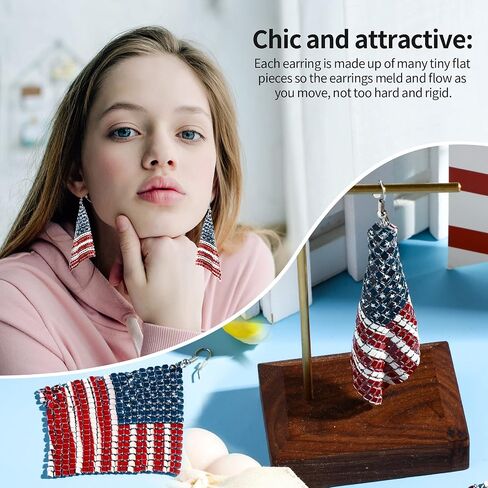 2 Pairs 4th of July American Flag Earrings Stars and Stripes Earrings USA Lightweight Dangle Red White Blue American Flag Earrings Patriotic Earrings for Women 4th of July Independence Day Daily Wear in Saudi Arabia