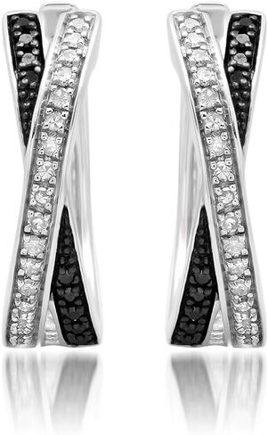 Sterling Silver Black and White Diamond 'X' Hoop Earrings (1/3 cttw., J-K Color, I2-I3 Clarity) in Saudi Arabia