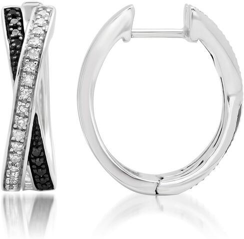 Sterling Silver Black and White Diamond 'X' Hoop Earrings (1/3 cttw., J-K Color, I2-I3 Clarity) in Saudi Arabia
