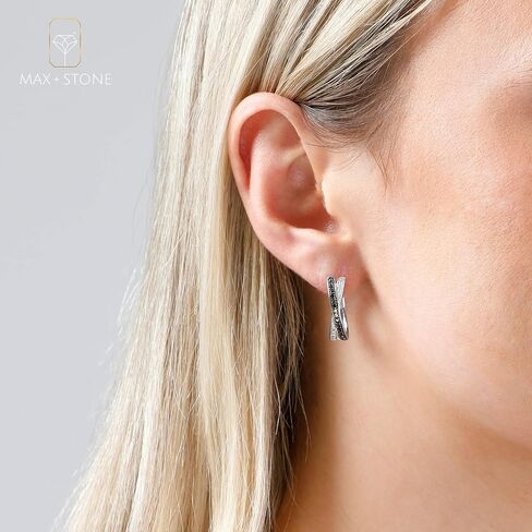 Sterling Silver Black and White Diamond 'X' Hoop Earrings (1/3 cttw., J-K Color, I2-I3 Clarity) in Saudi Arabia