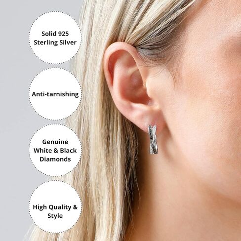 Sterling Silver Black and White Diamond 'X' Hoop Earrings (1/3 cttw., J-K Color, I2-I3 Clarity) in Saudi Arabia