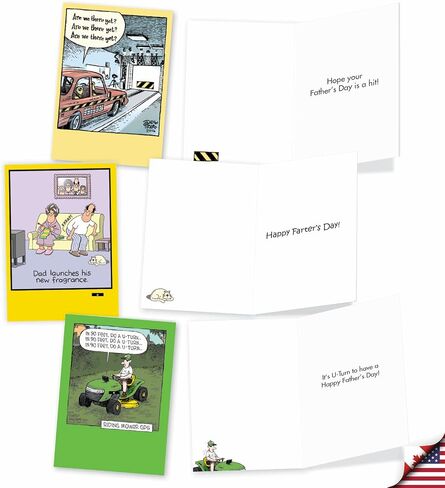 NobleWorks - 10 بطاقات تهنئة ممتعة لعيد الأب السعيد مع مظروف للأب، والأب، والبوب، والأب، وزوج الأم - حزمة مضحكة للأب الغريبة، رسوم كاريكاتورية رائعة عتيقة - نكت الأب AC9182FDG-B1x10 in Kuwait
