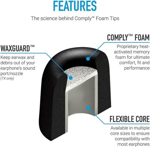 Comply Isolation Noise Cancelling Memory Foam Earphone Tips for Sennheiser HD1 Momentum MIE2, IE 800 S, CX 3.00, 5.00 and 7.00BT, Premium Replacement Earbud Tips, Comfortable Secure Fit, S/M/L,3 Pairs in Saudi Arabia