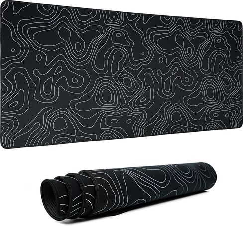 Black XXL Gaming Mousepad,Topographic map Desk mat，Stitched Edges，Waterproof Comfortable Mousepad with Non-Slip Rubber Base for Computer | Laptop | Office & Home | 35.4x15.7in in Saudi Arabia