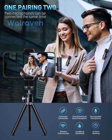 Wireless Microphone for iPhone 15 Series,iPad,Android, USB-C Wireless Clip-on Microphones for iPhone Video Recording, Interview, TikTok, YouTube (2 Pack) in Saudi Arabia