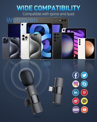 Wireless Microphone for iPhone 15 Series,iPad,Android, USB-C Wireless Clip-on Microphones for iPhone Video Recording, Interview, TikTok, YouTube (2 Pack) in Saudi Arabia