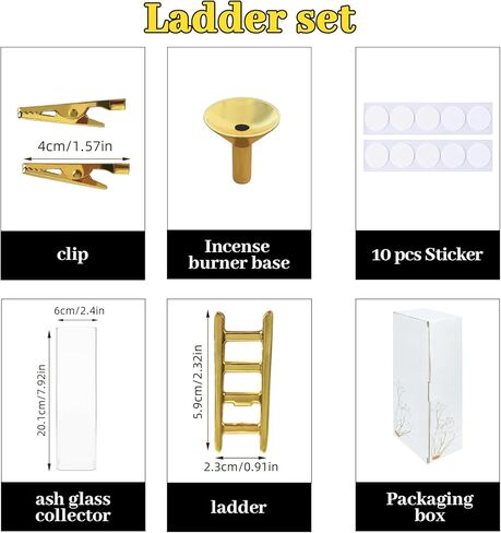 حامل بخور للعصي، بخور سلم لطيف - حامل عصا مع مبخرة زجاجية لامتصاص الرماد خالية من الفوضى لديكور المنزل واليوجا والمنتجعات الصحية (السلم) in Kuwait