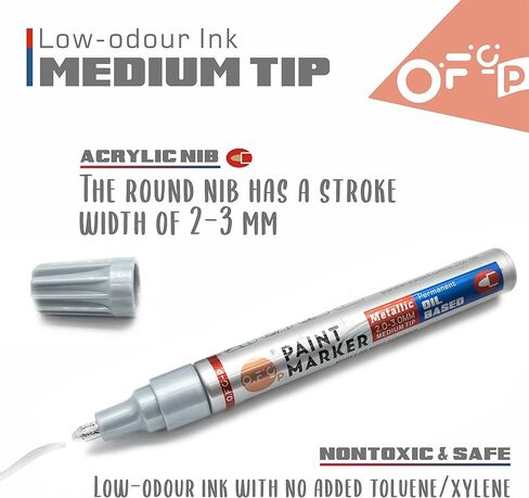 Oil-Based Permanent Paint Marker Pen,Medium Tip-Quick Drying and Waterproof Marker Pen for Metal, Rock Painting, Wood, Fabric, Plastic, Canvas, Mugs,Silver,Pack of 6 in Kuwait