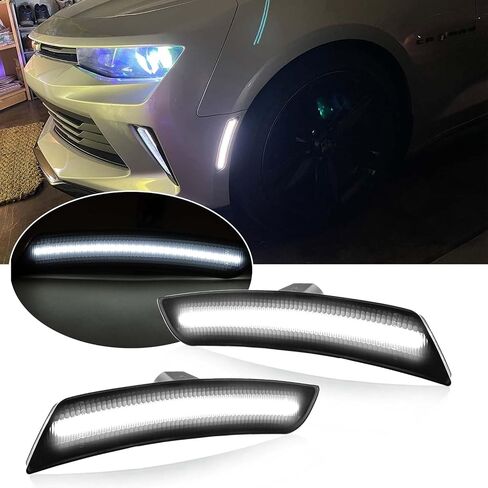 LED Side Front Marker Light,Sidemarker Lamp,Parking Turn Signal Light Compatible with Chevy Camaro 2016-2023,Cadillac CTS,ATS (white 2pcs front + 2pcs rear Lights) in Saudi Arabia