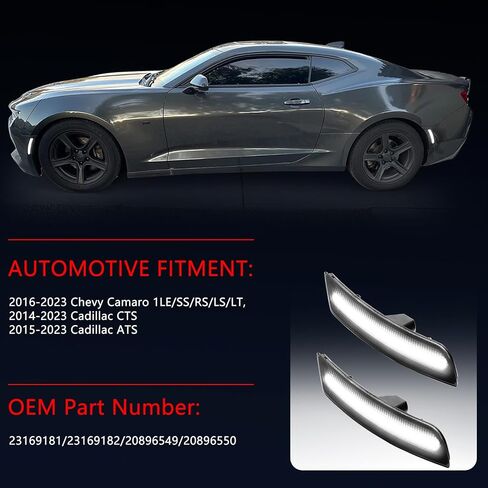 LED Side Front Marker Light,Sidemarker Lamp,Parking Turn Signal Light Compatible with Chevy Camaro 2016-2023,Cadillac CTS,ATS (white 2pcs front + 2pcs rear Lights) in Saudi Arabia