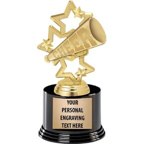 Crown Awards Cheerleading Trophies with Custom Engraving, 7.25" Personalized Gold Megaphone Cheer Trophy On Deluxe Round Base Prime