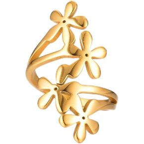 Kokoma Daisy Flower Stainless Steel Statement Ring 14K Gold Plated Climber Finger Band Promise Eternity Rings Fashion Jewelry Gifts