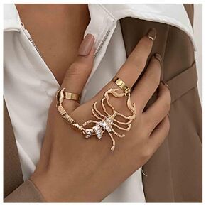 Vintage Crystal Scorpion Finger Rings Rhinestone Scorpion Knuckle Chain Rings Set Punk Statement Rings Silver Open Bangle Rings Jewelry for Women and Girls (Silver)