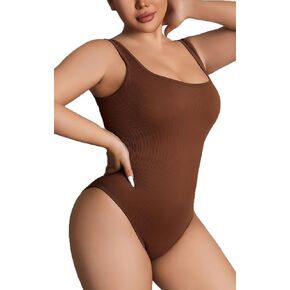 Women's Bodysuit Square Neck Sleeveless Sexy Ribbed Slimming Tank Top Thong Bodysuit