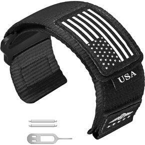 Abanen Rugged Tactical Nylon Watch Band for Garmin Instinct/Instinct 2 Solar, 22mm Sport Strap with Stars-Stripes Flag for Instinct Tactical/Tide/Esports/Instinct Solar