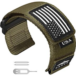 Abanen Rugged Tactical Nylon Watch Band for Garmin Instinct/Instinct 2 Solar, 22mm Sport Strap with Stars-Stripes Flag for Instinct Tactical/Tide/Esports/Instinct Solar