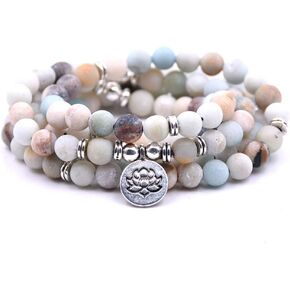 108 Natural Beads Mala Yoga Bracelet with Lotus Charm (Amzonite) in Kuwait