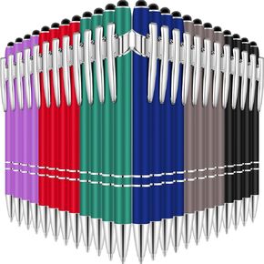 Leinuosen 48 Pcs Stylus Pens for Touch Screens 2 in 1 Stylus Ballpoint Pen 1.0 mm Black Ink Retractable Metal Pen Stylus Pen Rubberized Touch Ballpoint Pen with Stylus Tip (Mixed Colors)