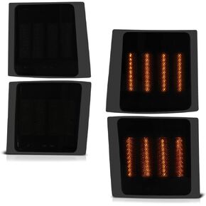 VIPMOTOZ Full LED 4PC Amber Corner Side Marker Lights Turn Signal Compatible With 1994-1998 Chevy C/K 1500 2500 3500 Black Housing Smoked Tinted Lens 4 Piece Set