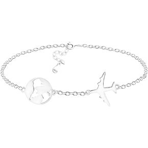 Sofia Milani - Solid 925 Sterling Silver Bracelet for Women - World Map Airplane Pendant - B0291