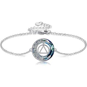 YAFEINI AA Gift Bracelet Sterling Silver Alcoholics Anonymous Recovery Symbol Bracelet Crescent Crystal AA Sobriety Jewelry for Women Girls