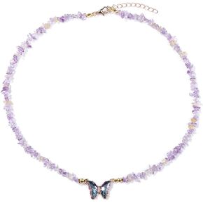 Bohemian Crystal Butterfly Necklaces Stress Relief Anxiety Yoga Pendant,Healing Natural Stone Mantra Choker for Women Teen Girls Friendship Birthday Mothers Day Gift Summer Beach Jewelry