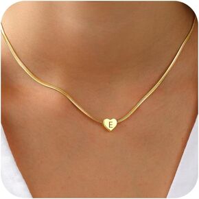 Gold Initial Heart Necklace for Women Girls 14K Gold Plated Letter Necklace Dainty Gold Herringbone Chain Heart Choker Necklace Personalized Name Necklaces for Women Trendy Gold Jewelry Gifts