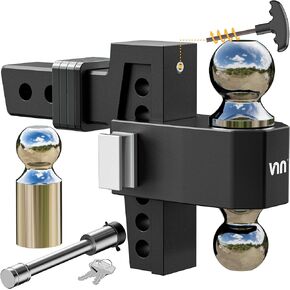 VNN Adjustable Drop Hitch, Tri-Ball(1-7/8'', 2'', 2-5/16'') Adjustable Hitch, Fits 2-Inch Receiver, 6 Inch Drop Hitch, 15000 LBS GTW-Truck Trailer Hitch, Heavy Duty Solid Ball Mount, Black, VN0012