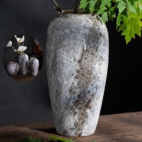 Rustic Clay Large Vase, Terracotta Pottery Big Vases, Decorative Ceramic Antique Vintage Farmhouse Vases for Home Decor (Large 7" X 11.8")