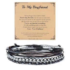 JSJOY Beaded Bracelets Natural Stone Bracelet for Men String Bead Hematite Bracelet Set for Men Teen Boys Gifts for Boyfriend Best Friend Bracelets