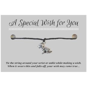 Puppy Dog Black Hemp Wish Bracelet - Silver Tone Charm on Printed Card - Up to 12 inches - Unisex