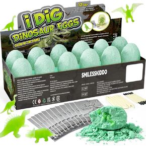 Dino Eggs Dig Kit - 12 Pack Glow in The Dark Dinosaur Eggs Excavation Kit - Educational STEM Fossil Digging Activity – Dig it up Real Dino, Archaeology Set for Boys & Girls
