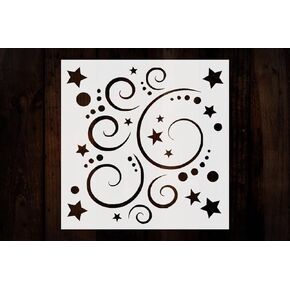 Stars and Swirls Logo Stencil 5.5x5.5 inches Arts and Crafts Material Scrapbooking for Airbrush Painting Drawing and More Reusable Stencil STENCILAIR