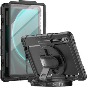 Herize Case Compatible with Samsung Galaxy Tab S9/S8 Ultra 14.6 Inch with Screen Protector Pen Holder | SM-X910/X916/X918/SM-X900/X906 Shockproof Cover W/Stand Shoulder Strap Hand Strap | Black