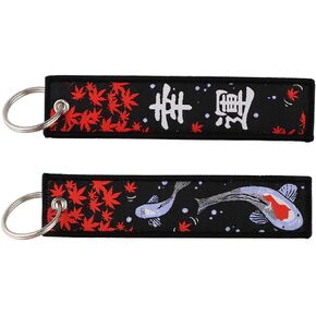 Mamarmot 2 Pack Japanese Embroidery Key Fobs Backpack Key Tags Motorcycles Keychain Keyrings Accessories Gift