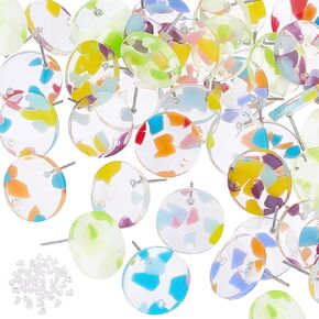 PH PandaHall 40pcs Acrylic Round Stud Earrings Colorful Circle Disc Earring Studs 16mm Round Earrings Botton Earring Posts with Plastic Ear Backs for Women DIY Jewelry Findings