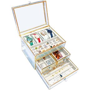 Jewelry Box Tempered Glass 5-Drawer Jewelry Organizers and storage, Large Jewelry Boxes & Organizers With Velvet Necklaces Earring Organizer.