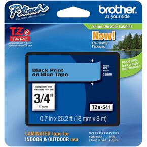 Genuine Brother 3/4" (18mm) Black on Blue TZe P-Touch Tape for Brother PT-9700PC, PT9700PC Label Maker
