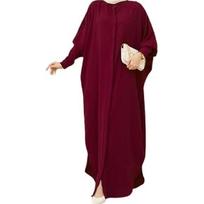 IKADEX Women Batwing Sleeve Abaya Button Loose Fit Long Maxi Muslim Dress Islamic Kaftan Prayer Robe