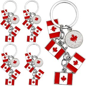 5Pcs Canada Flag Keychains Canadian National Flag Key Chain Metal Maple Leaf Key Rings Decorative Key Holder Canada Day Bag Accessories Tourism souvenirs, Red